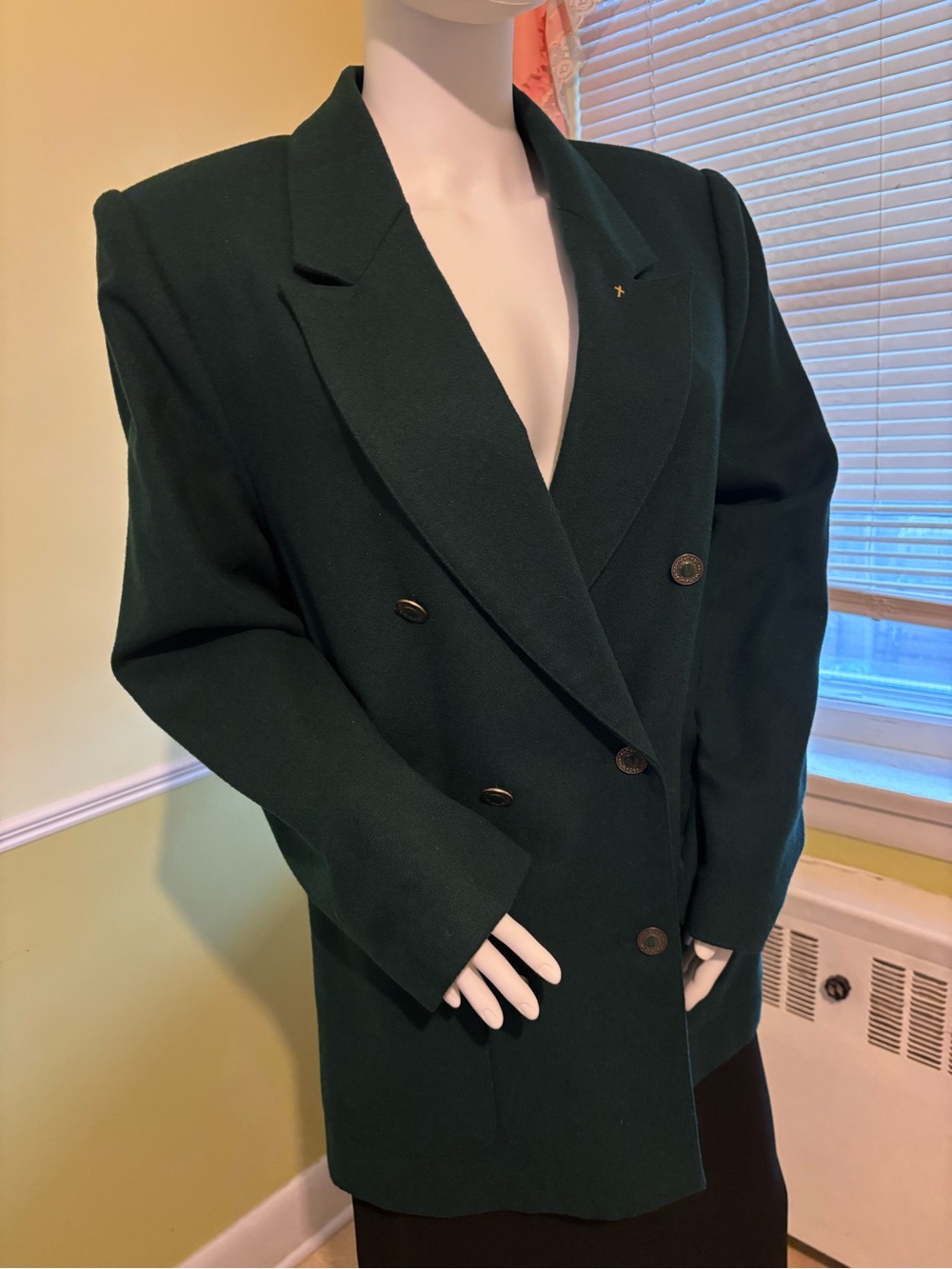 Vintage Michel Antoni Forest Green Wool Blend Double-Breasted Blazer Size 14 - Picture 3 of 6